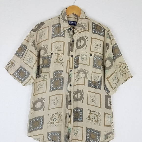 Vintage Desica 100% Silk Button Front Printed Short Sleeve Shirt Top Large - Picture 3 of 10